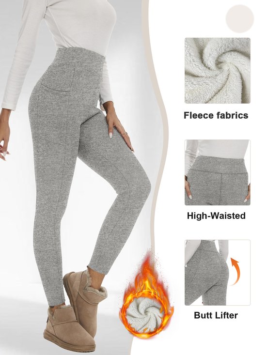 Thickened Fleece Leggings High Waist With Pockets For Women Autumn And Winter Tight Warm Yoga Pants