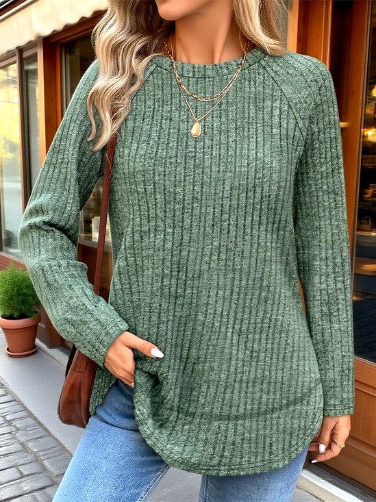 Women Color Block Crew Neck Casual Long Sleeve T-shirt