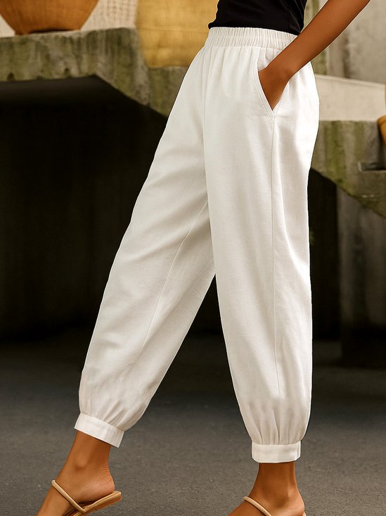 Linen Regular Fit Casual Plain Pants