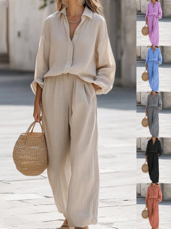 Women's Split Joint Plain Daily Going Out Two-Piece Set Khaki Casual Spring/Fall Top With Pants Matching Set