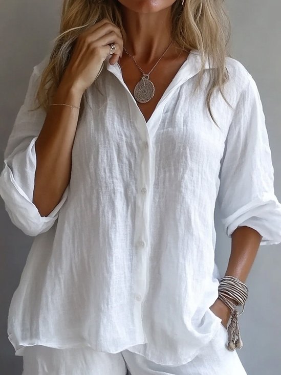 Casual Plain Shirt Collar Shirt