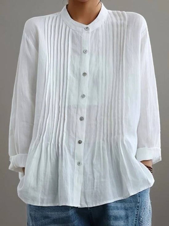Women's Casual Cotton And Linen Pleated Shirt