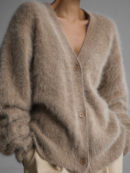 Thickened Imitation Mink Knitted Cardigan 2025 New Lazy Style Design Loose Temperament V-neck Sweater Cardigan