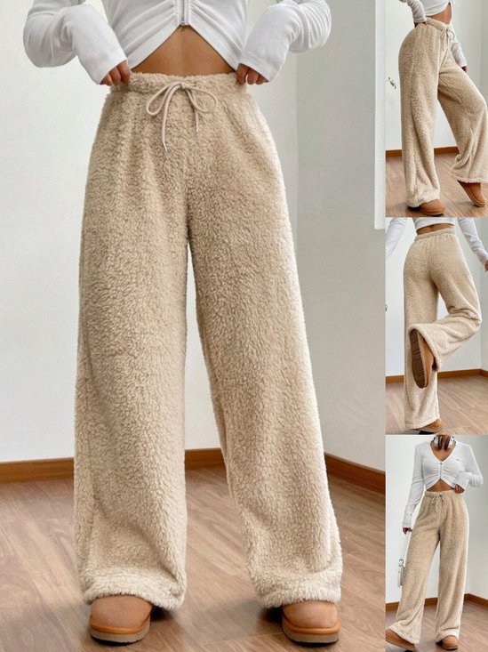 Women's  Elastic Waist H-Line Wide Leg Pants Daily Going Out Pants Apricot Casual Split Joint Plain Spring/Fall Pants