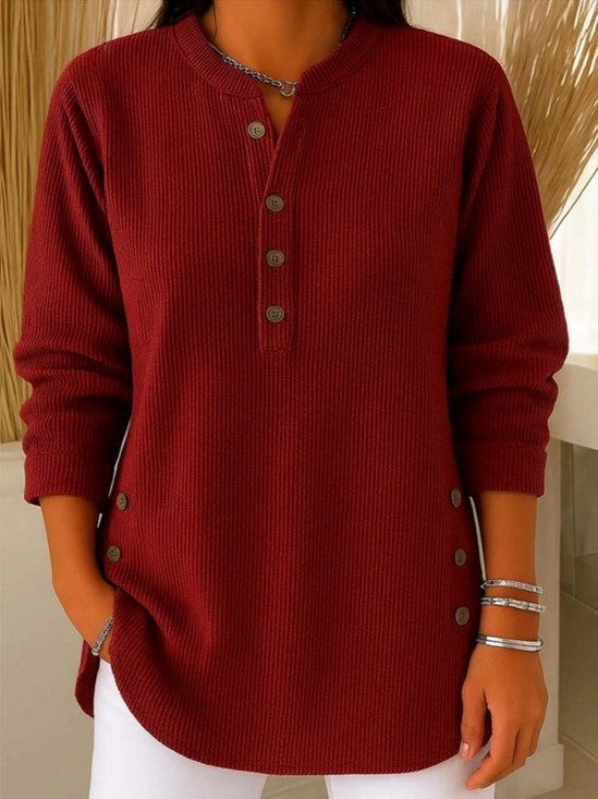 Casual Plain Stand Collar Blouse