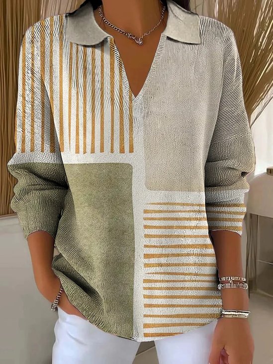 Loose V Neck Casual Geometric Sweater