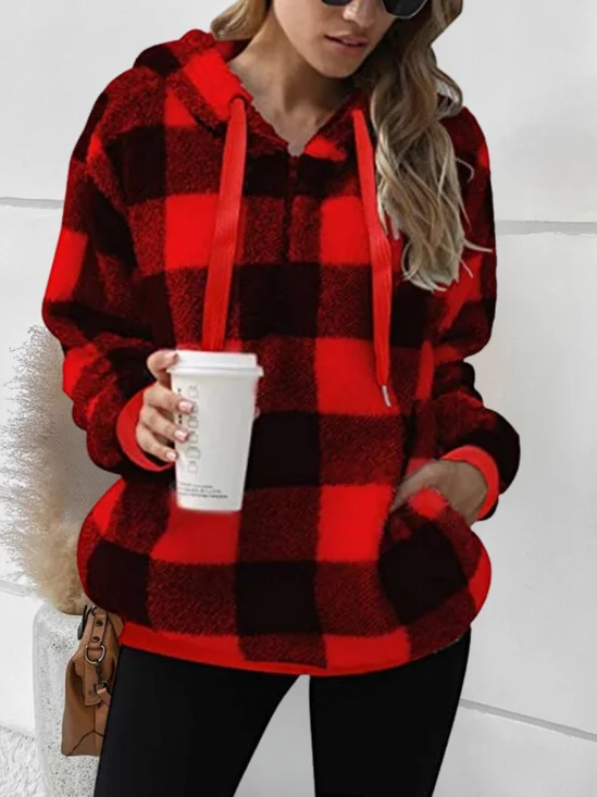 Pocket Stitching Coral Velvet Vintage Sweatshirt