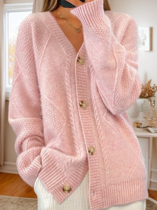 Casual Plain V Neck Cardigan