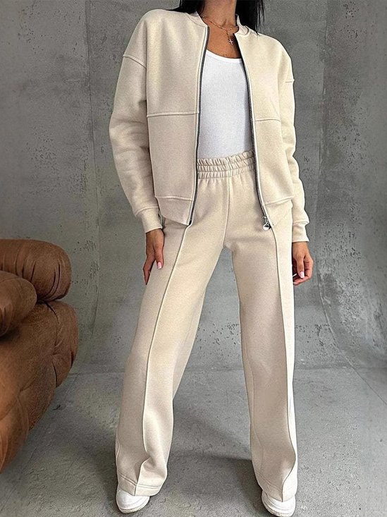 Women's Adjustable Strap Plain Daily Going Out Two-Piece Set Off White Casual Spring/Fall Top With Pants Matching Set