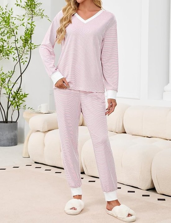 Color Block V Neck Casual Regular Fit Pajama Set