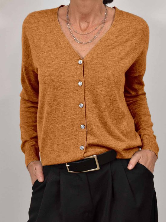 Casual Plain V Neck Cardigan
