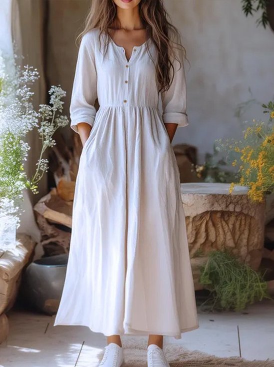 Casual Plain Crew Neck Midi Dress