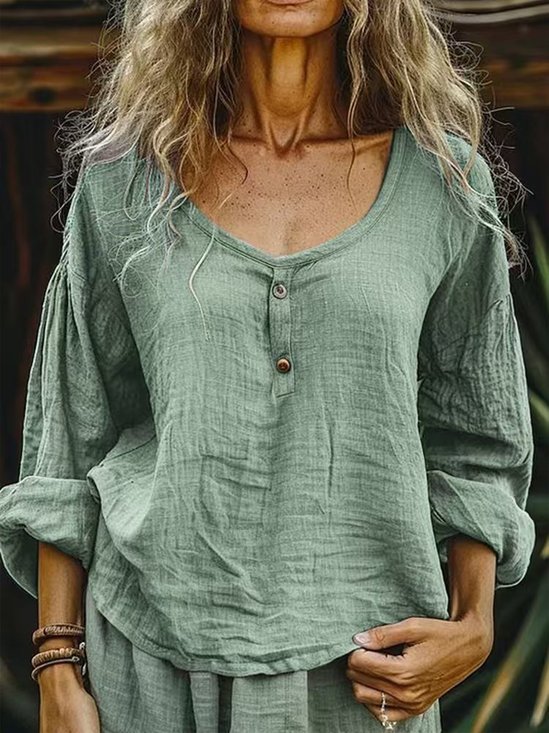 Casual Plain Crew Neck Blouse
