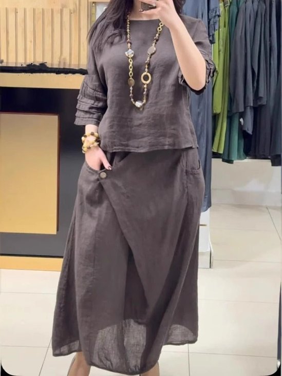 Casual Crew Neck Two-Piece Set