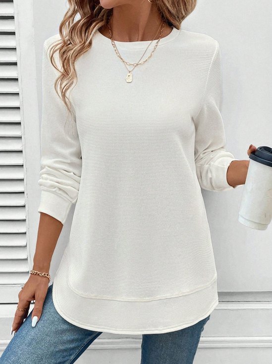 Women Plain Crew Neck Casual Long Sleeve T-shirt