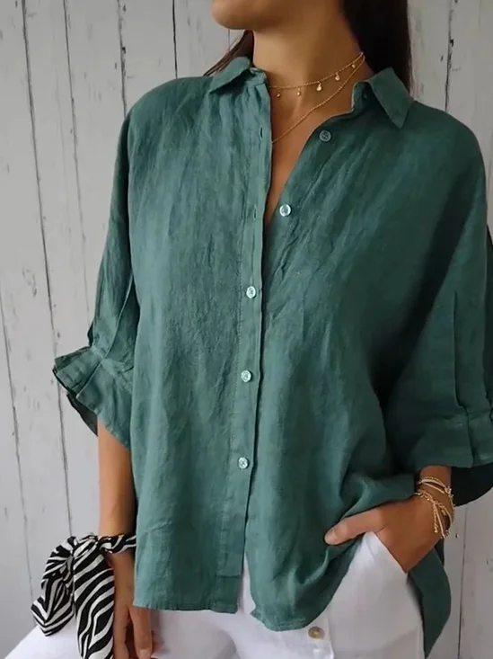 Casual Plain Shirt Collar Shirt