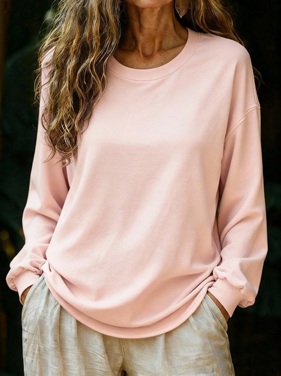 Women Plain Crew Neck Casual Long Sleeve T-shirt