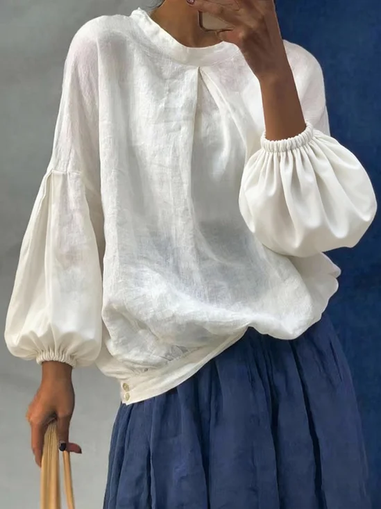 Casual Plain Stand Collar Blouse