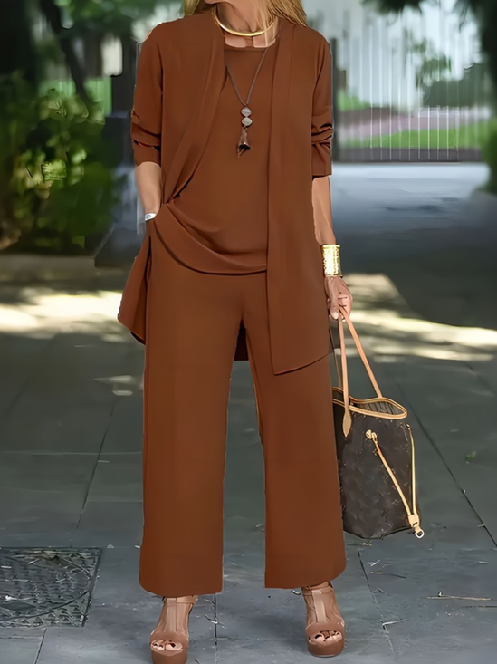 Women's Split Joint Plain Commuting Going Out Matching Outfit Caramel Casual Spring/Fall Multi-Piece Set Elastic Band Matching Set