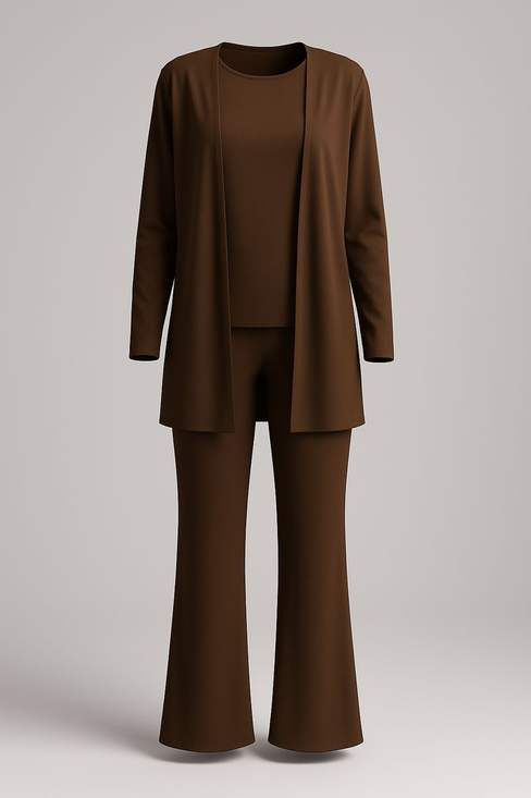 Women's Split Joint Plain Commuting Going Out Matching Outfit Caramel Casual Spring/Fall Multi-Piece Set Elastic Band Matching Set