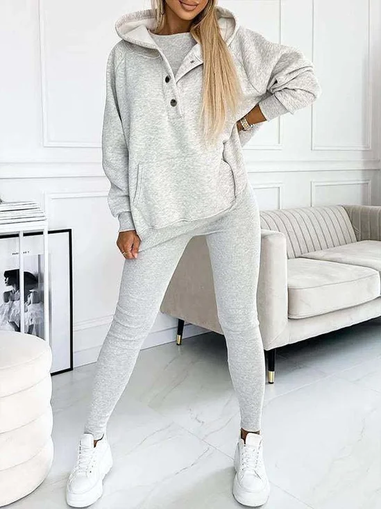 Sporty Casual Hoodie Sweatshirt Ribbed Slim Fit Vest And Pants Three-Piece Set