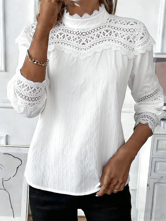 Cotton-Blend Stand Collar Loose Elegant Shirt