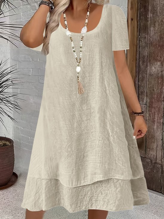 Casual Plain Crew Neck Midi Dress