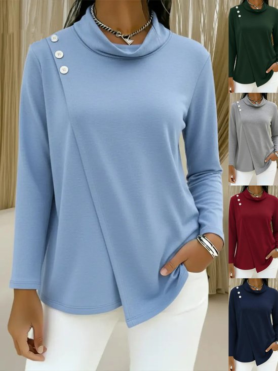 Women Plain Mock Neck Casual Long Sleeve T-shirt