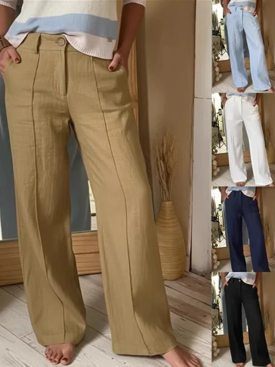 Women's  Buttons H-Line Wide Leg Pants Daily Going Out Pants Khaki Casual Split Joint Plain Spring/Fall Pants