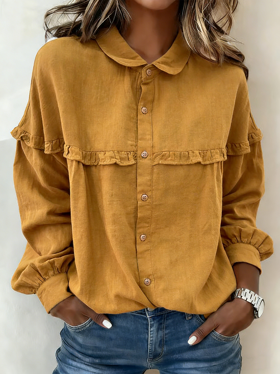 Shawl Collar Loose Plain Vintage Shirt