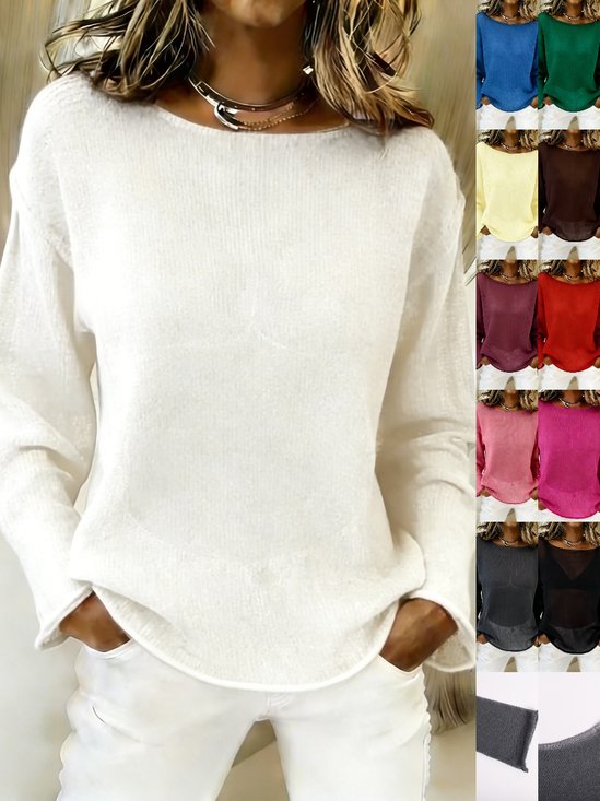 Women's Long Sleeve Blouse Spring/Fall White Plain Crew Neck Daily Going Out Casual Smock
