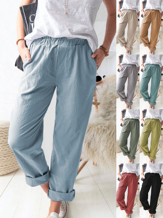Women's  Elastic Waist H-Line Turnip Pants Daily Going Out Pants Blue Casual Split Joint Plain Spring/Fall Pants
