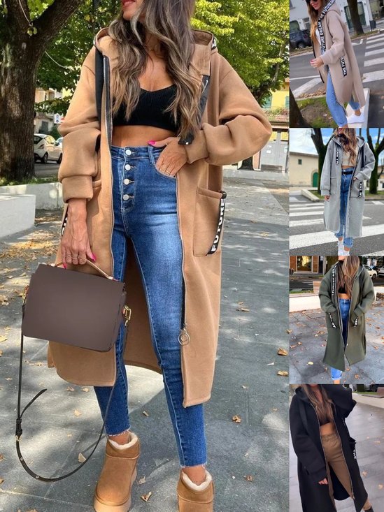 Split Joint Plain Hoodie Casual Jacket