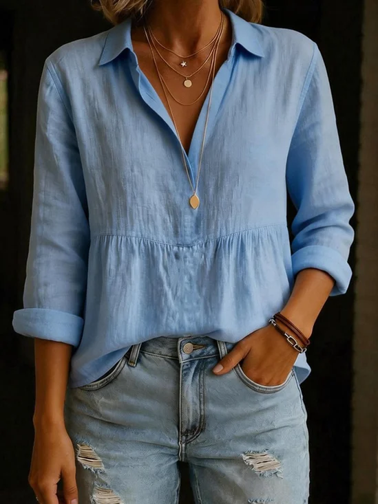 Casual Plain Shirt Collar Shirt