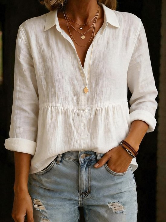 Casual Plain Shirt Collar Shirt