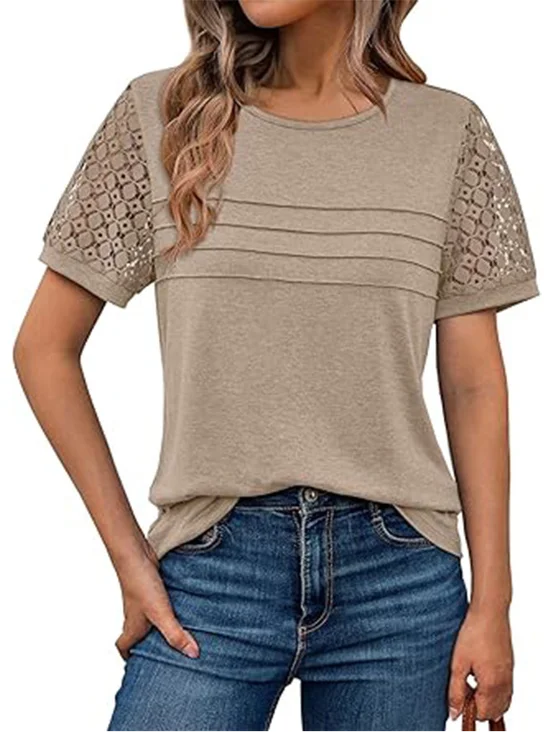 Women Plain Crew Neck Casual Short Sleeve T-shirt