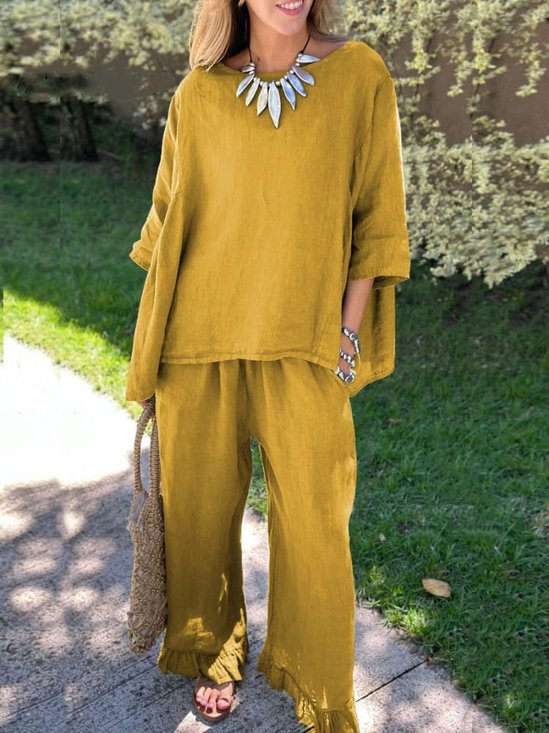 Women's Adjustable Strap Plain Daily Going Out Two-Piece Set Yellow Casual Summer Top With Pants Matching Set