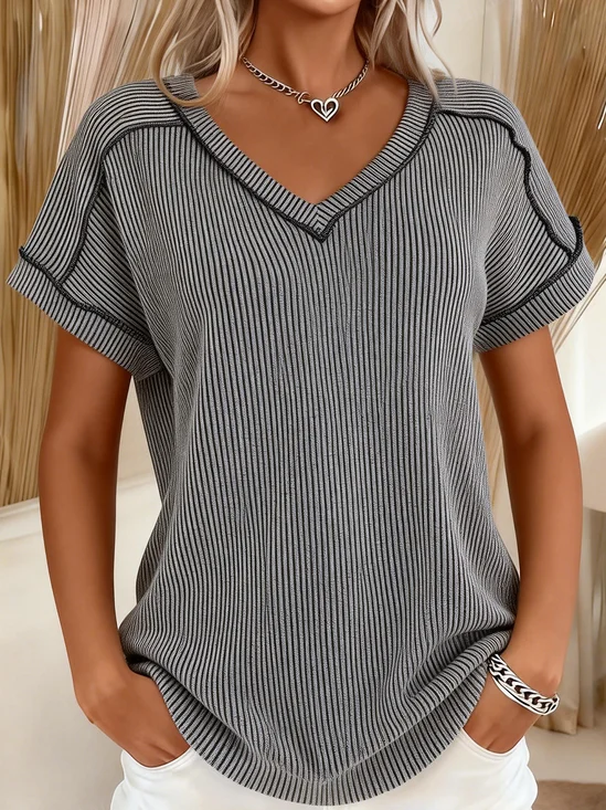 Women Striped Casual Short Sleeve T-shirt