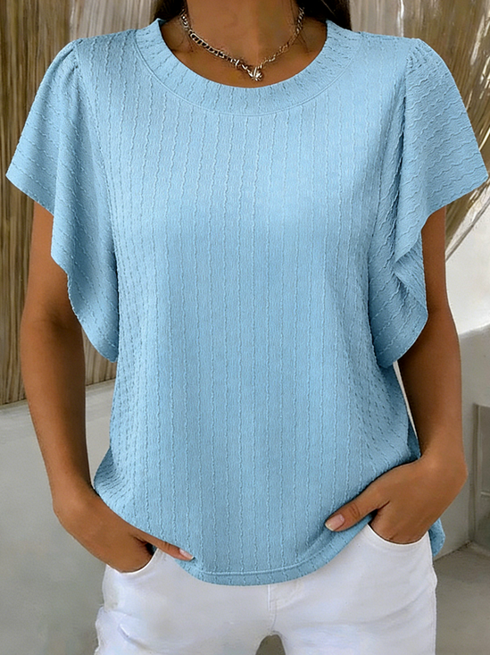 Women Plain Crew Neck Elegant Cap Sleeve T-shirt