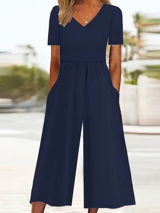 Women's H-Line V Neck Daily Going Out Casual Printing Plain Summer Ankle Pants Jumpsuit Romper