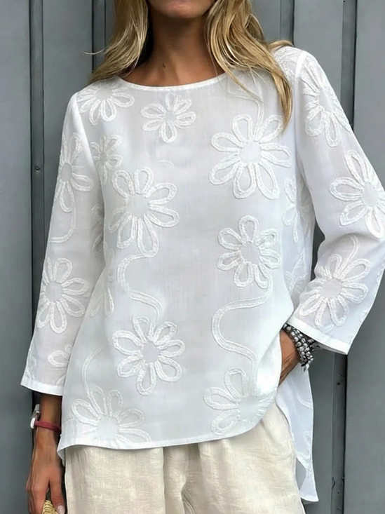 Women Crew Neck Embroidery Floral Spring Summer Going Out Casual Top