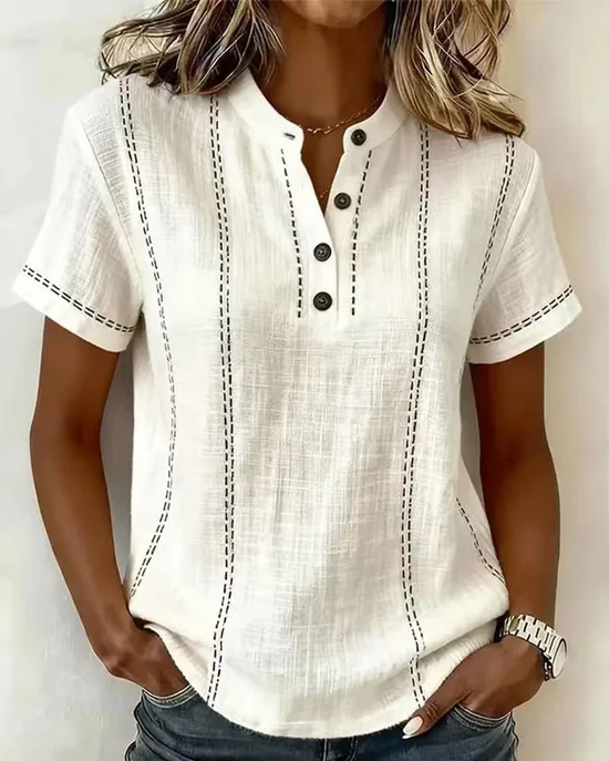 Vintage Linen Blend Loose Plain Shirt