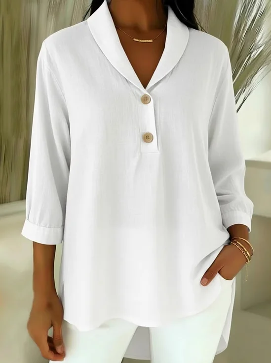 Plain Vintage Shawl Collar Loose Shirt