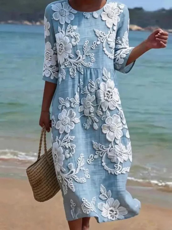 Vintage Linen Blend Others Loose Dress