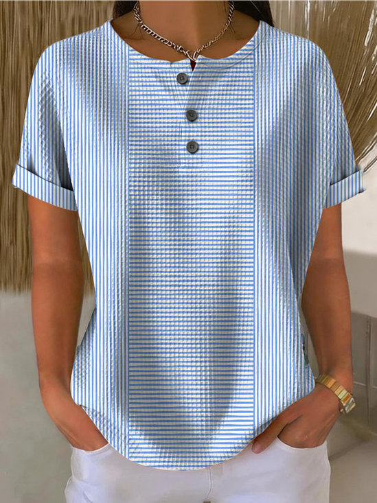 Women Striped Vintage Short Sleeve T-shirt