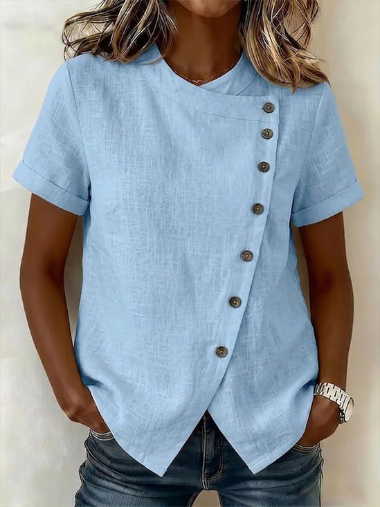 Vintage Loose Linen Blend Plain Shirt