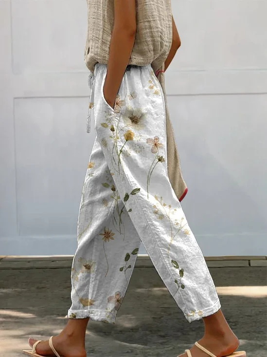Women's  H-Line Baggy Pants Daily Going Out Pants White Casual Printing Floral Spring/Fall Pants