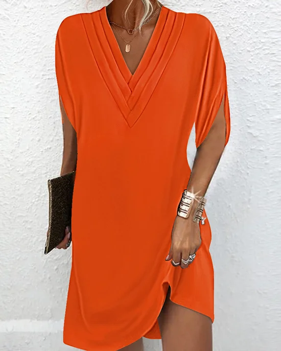Elegant Loose V Neck Dress With No