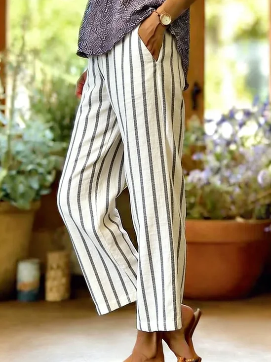Women's  H-Line Straight Pants Daily Going Out Pants White Casual Printing Striped Spring/Fall Pants