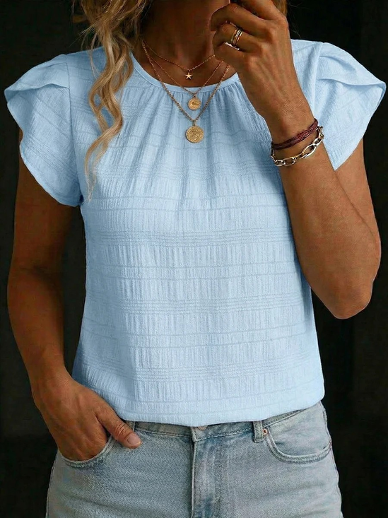 Women Plain Crew Neck Casual Short Sleeve T-shirt